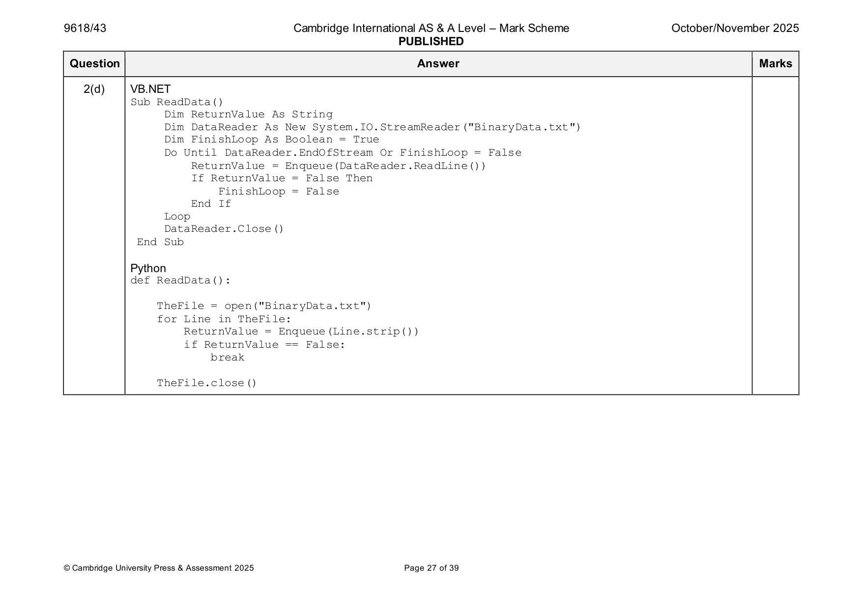 Mark scheme, page 27 of 39