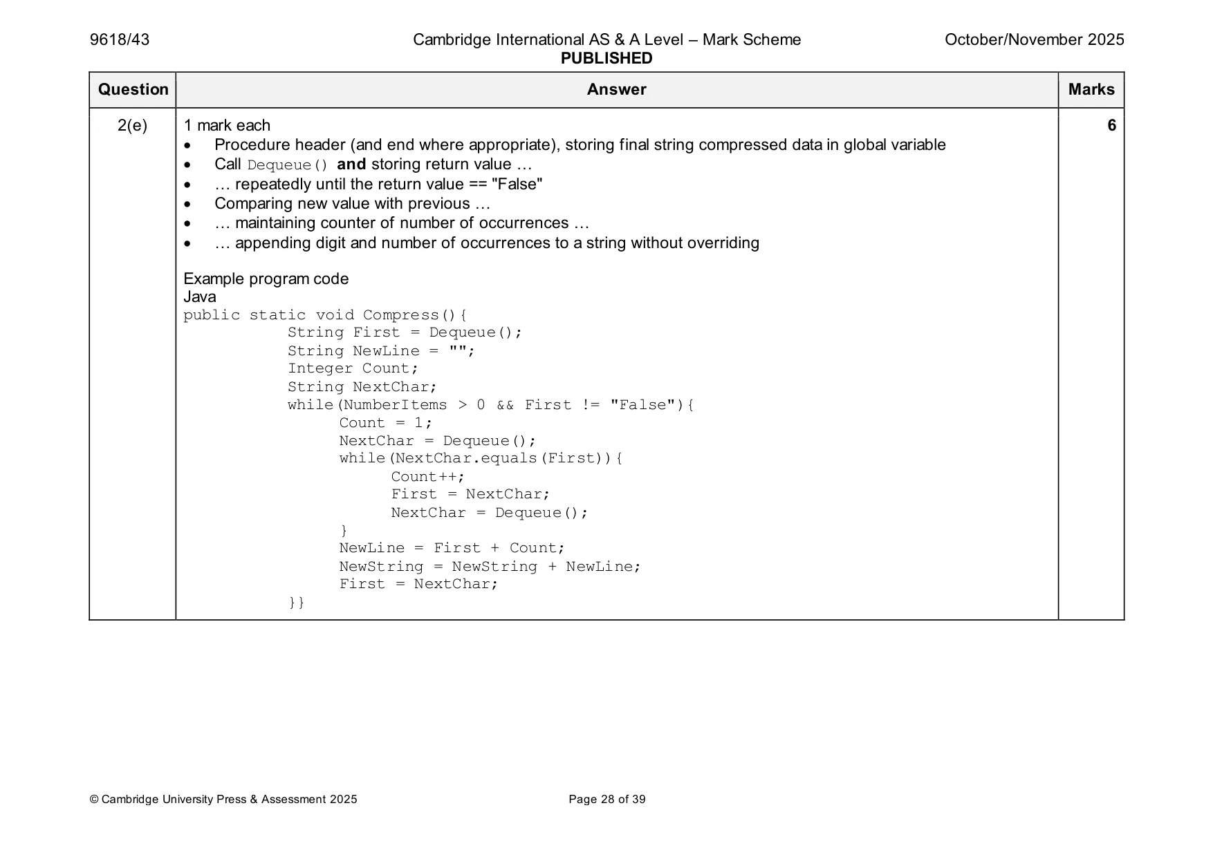 Mark scheme, page 28 of 39