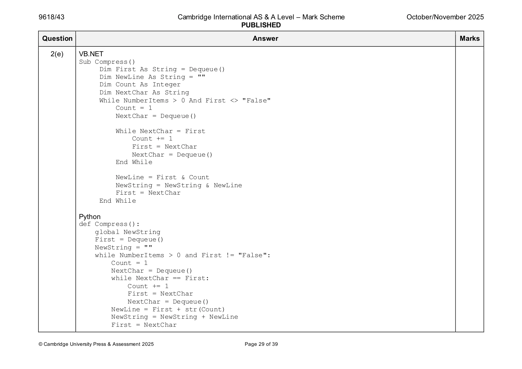 Mark scheme, page 29 of 39