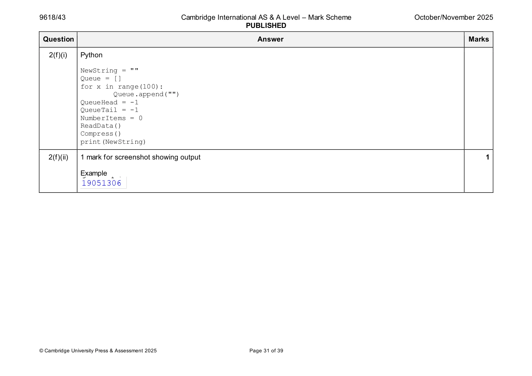 Mark scheme, page 31 of 39