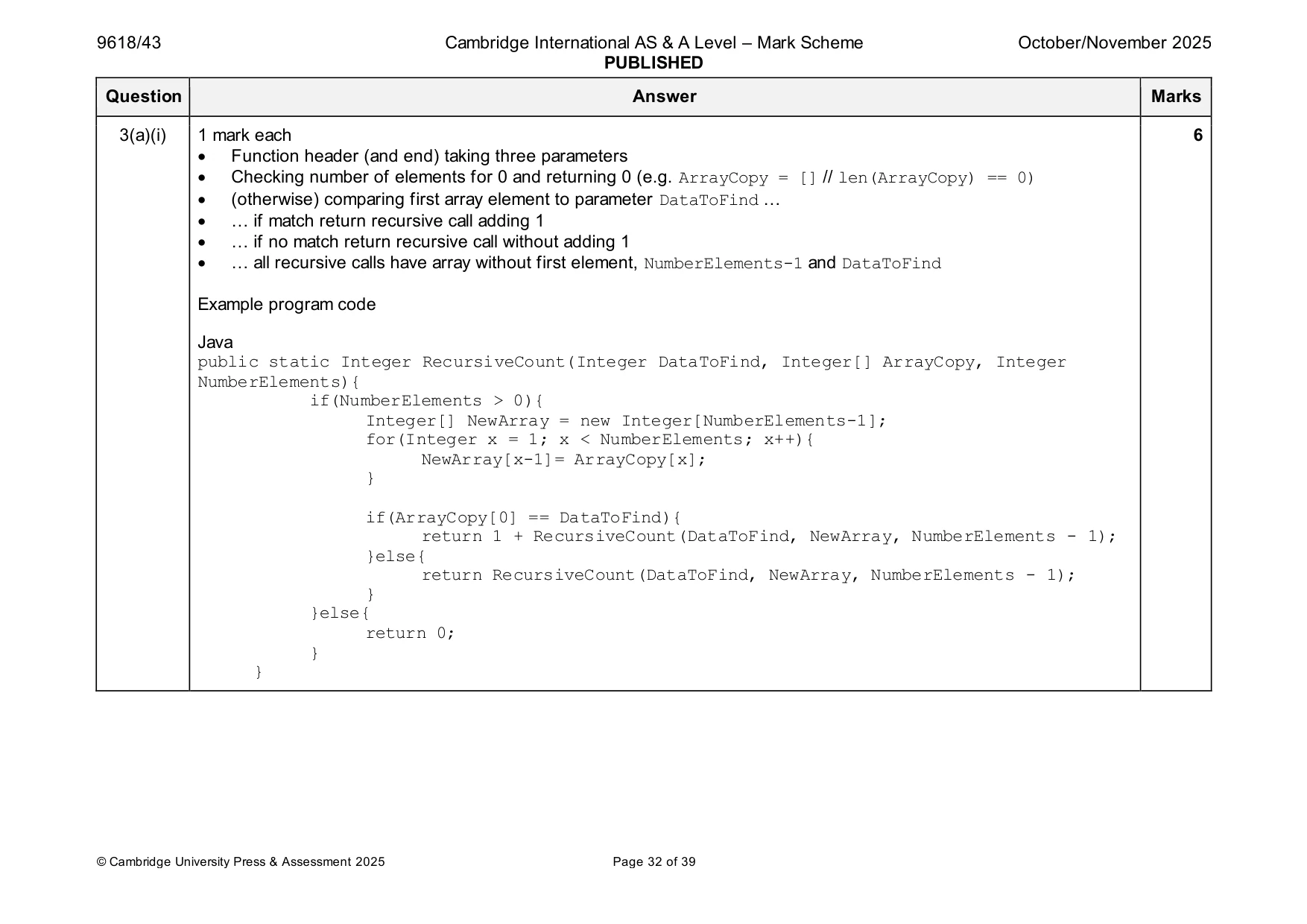 Mark scheme, page 32 of 39
