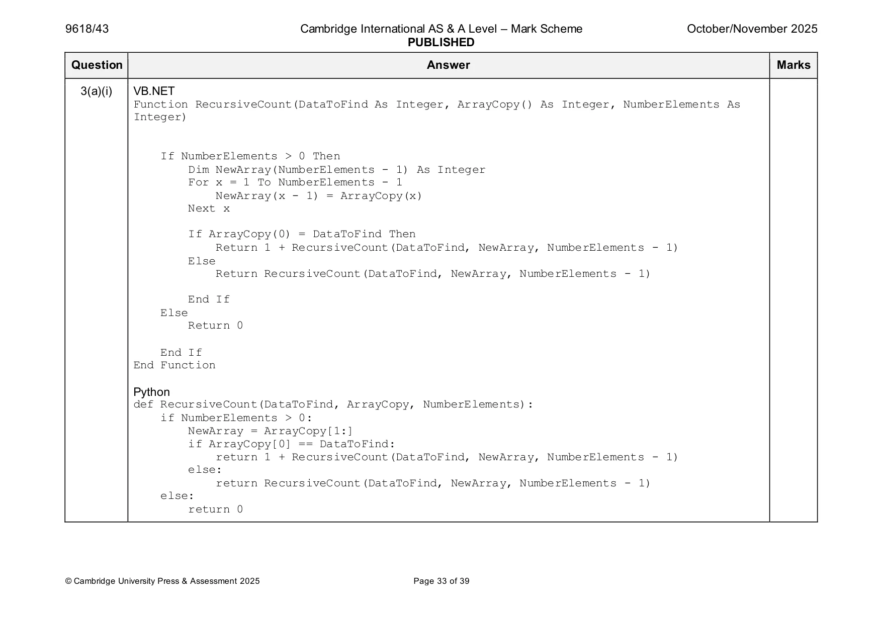 Mark scheme, page 33 of 39