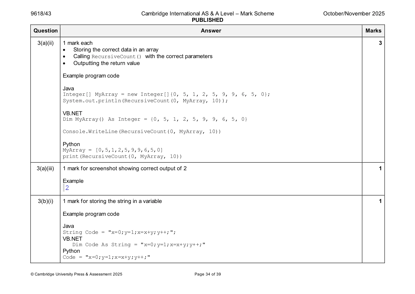 Mark scheme, page 34 of 39
