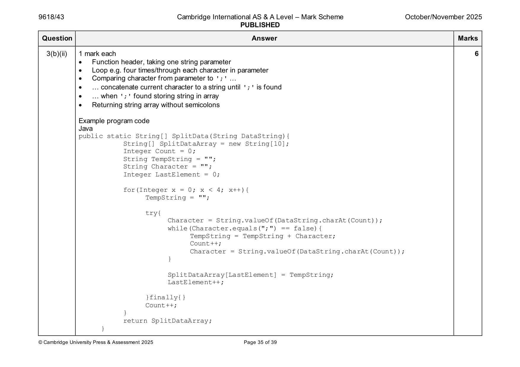 Mark scheme, page 35 of 39