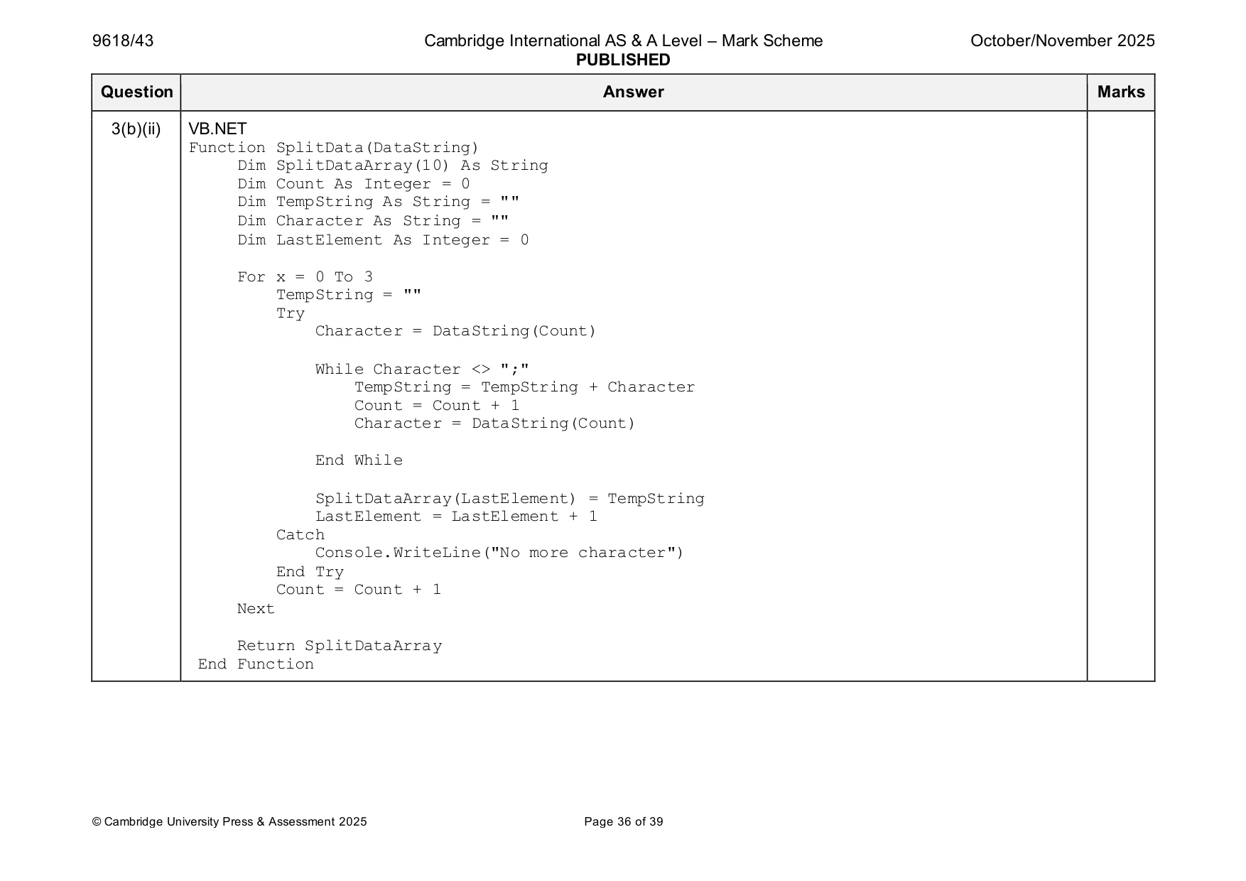 Mark scheme, page 36 of 39
