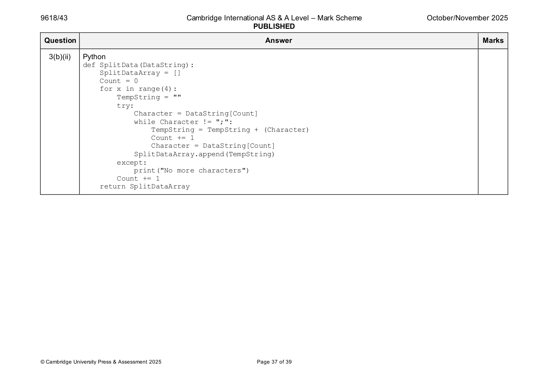 Mark scheme, page 37 of 39