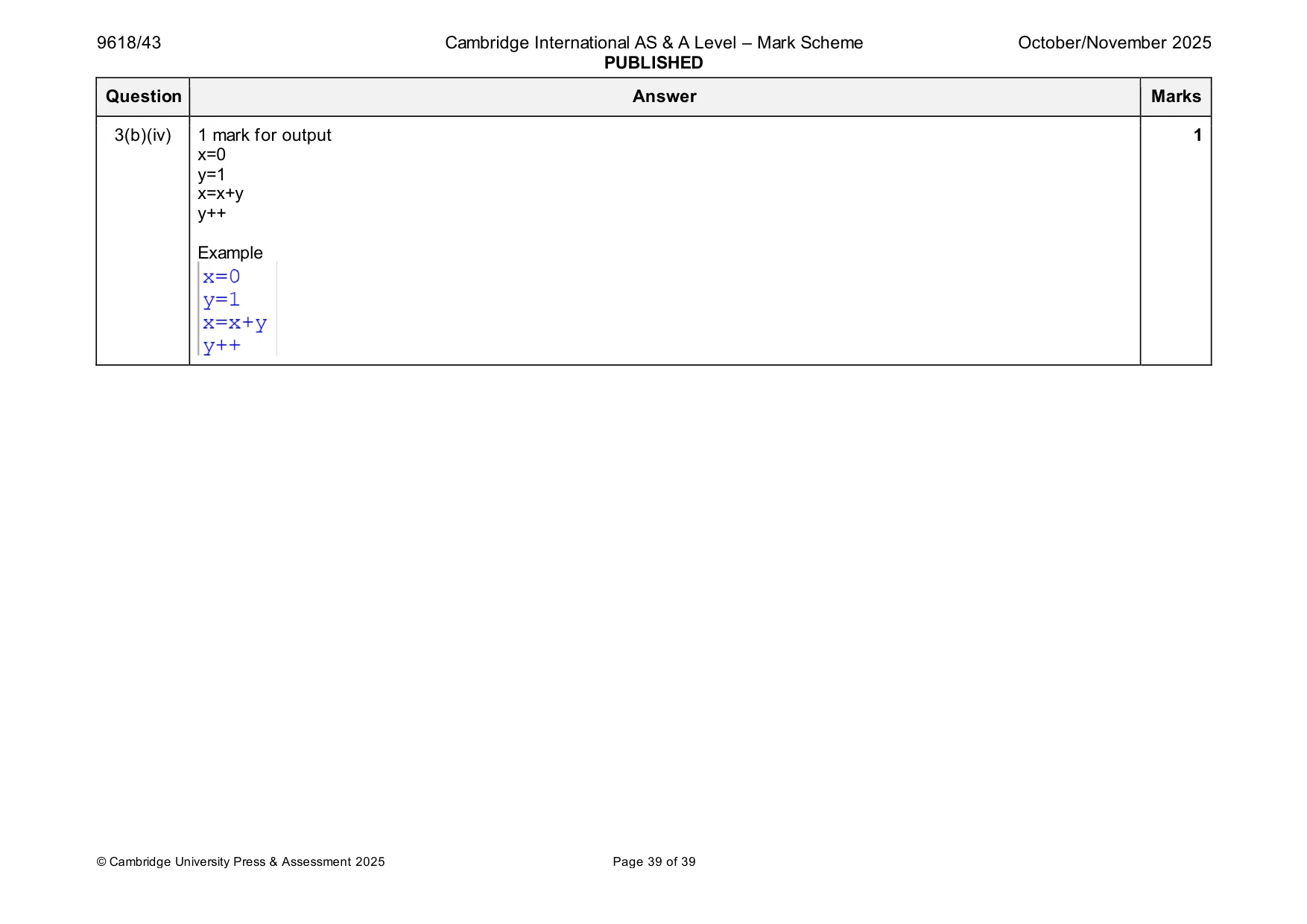 Mark scheme, page 39 of 39