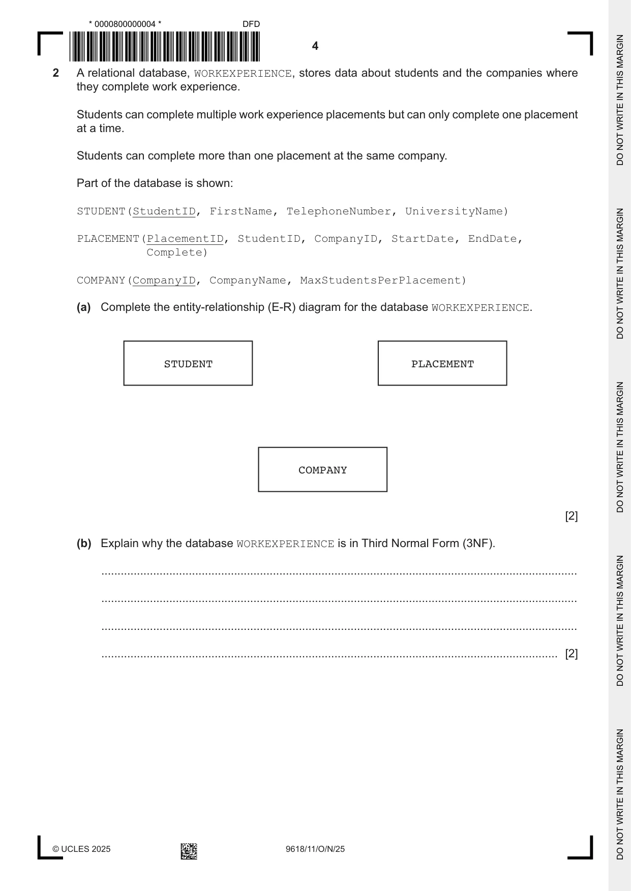Cambridge A Level Computer Science 9618 2025 Oct/Nov Paper 1 · Variant 1 question paper, page 4 of 16