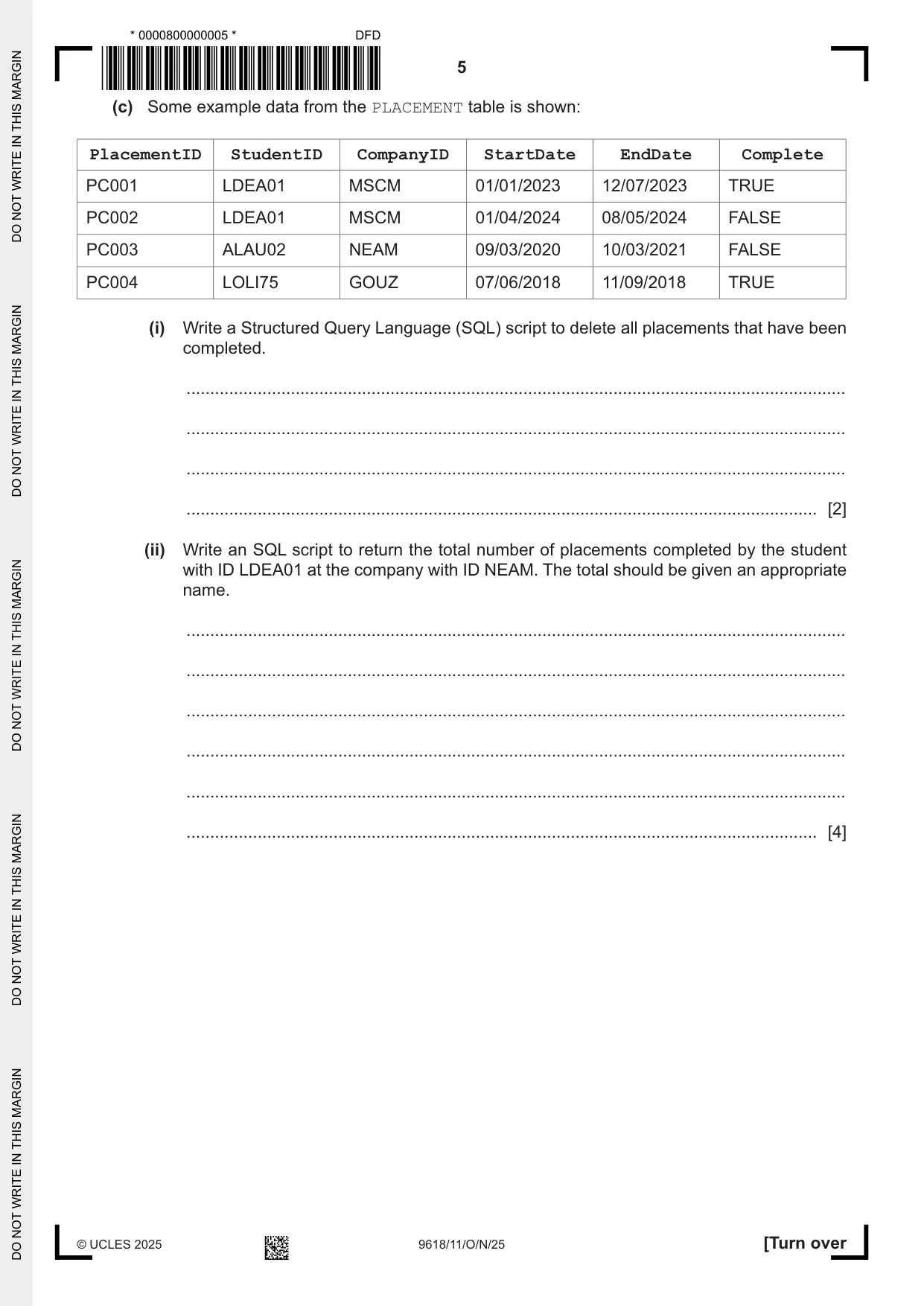 Cambridge A Level Computer Science 9618 2025 Oct/Nov Paper 1 · Variant 1 question paper, page 5 of 16