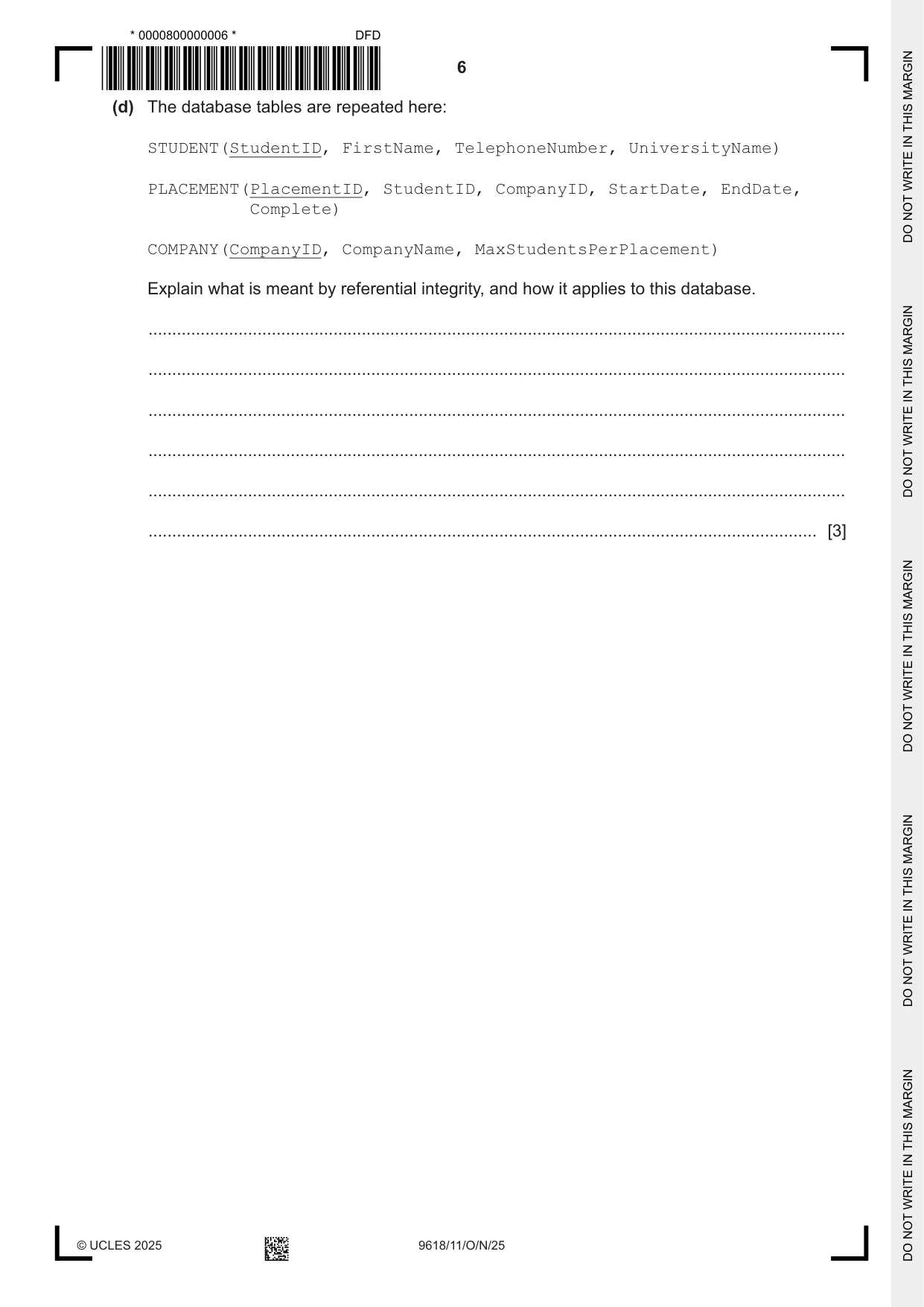 Cambridge A Level Computer Science 9618 2025 Oct/Nov Paper 1 · Variant 1 question paper, page 6 of 16
