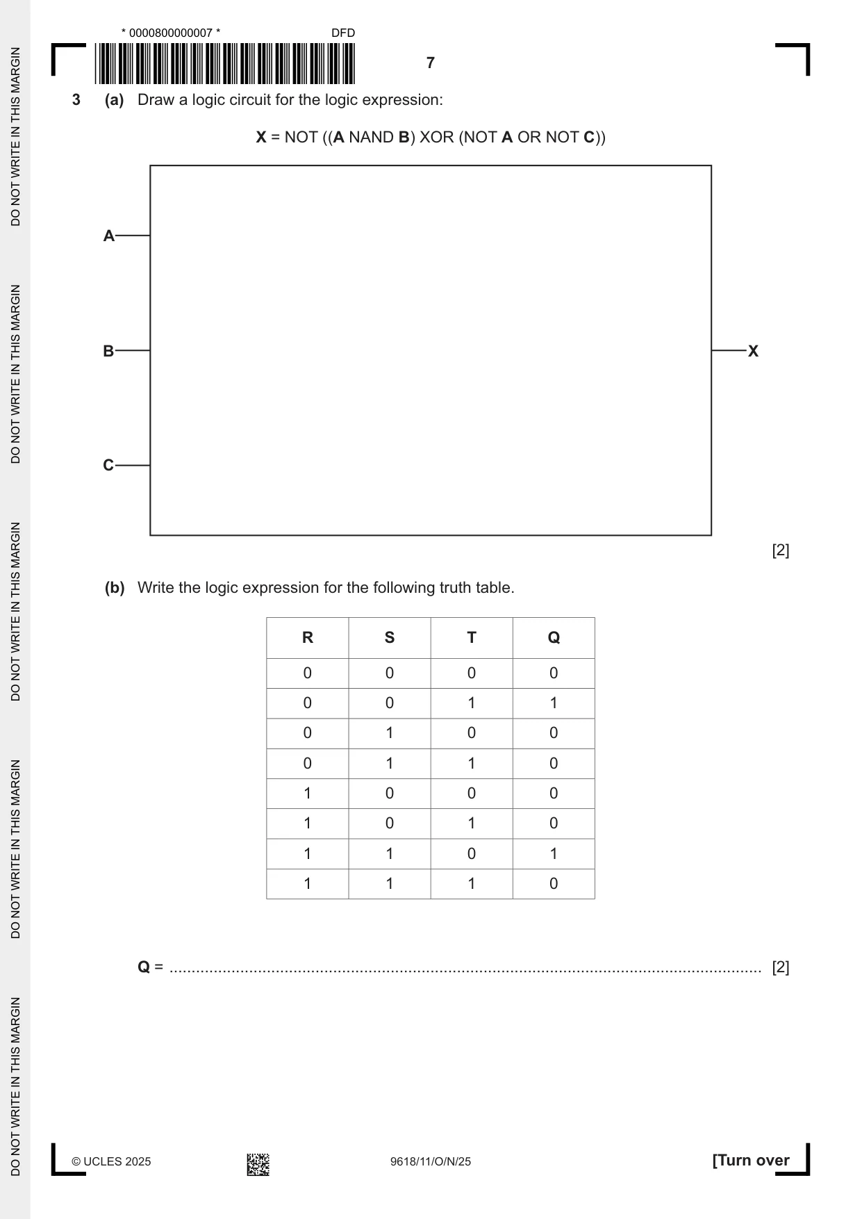 Cambridge A Level Computer Science 9618 2025 Oct/Nov Paper 1 · Variant 1 question paper, page 7 of 16
