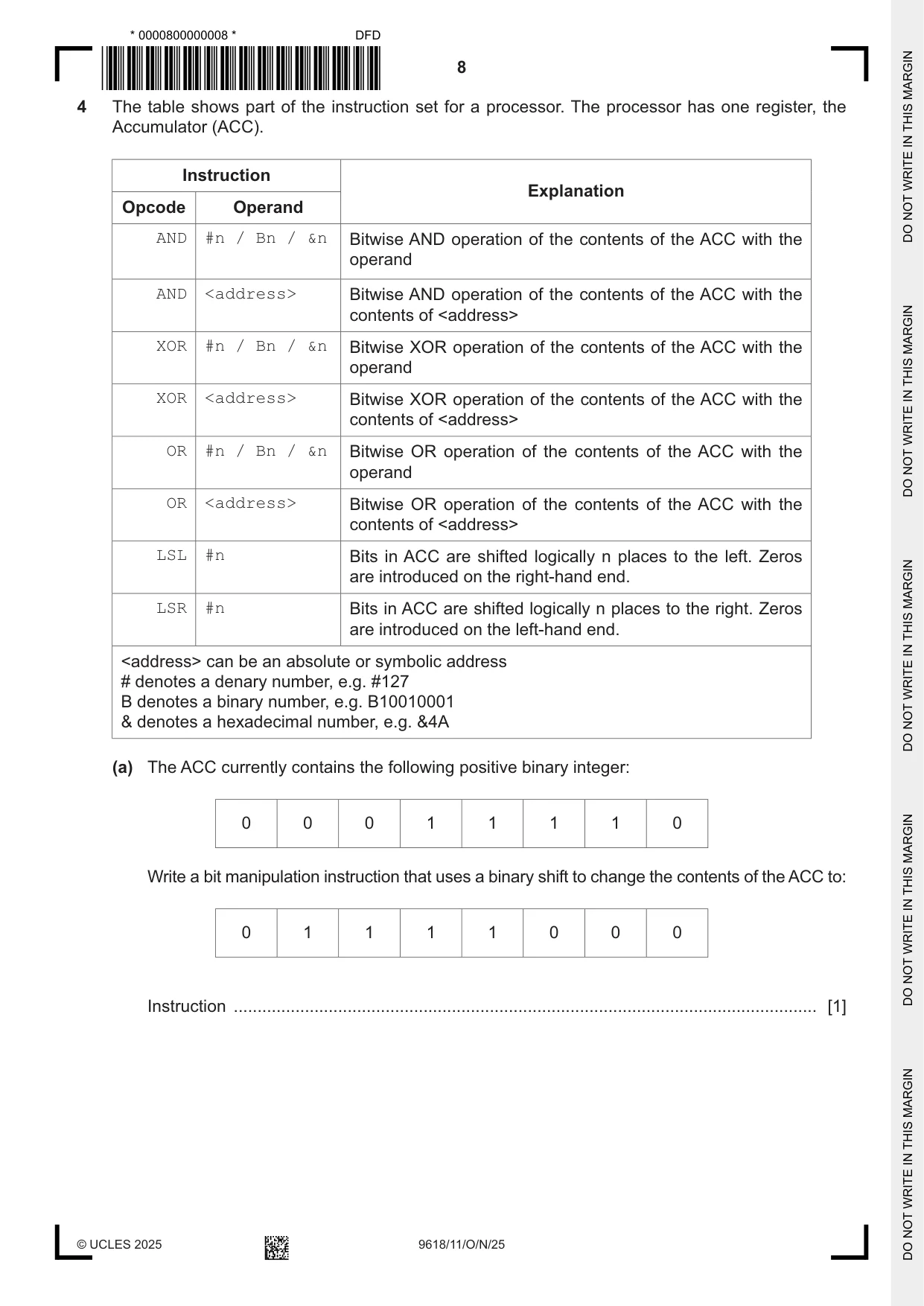 Cambridge A Level Computer Science 9618 2025 Oct/Nov Paper 1 · Variant 1 question paper, page 8 of 16