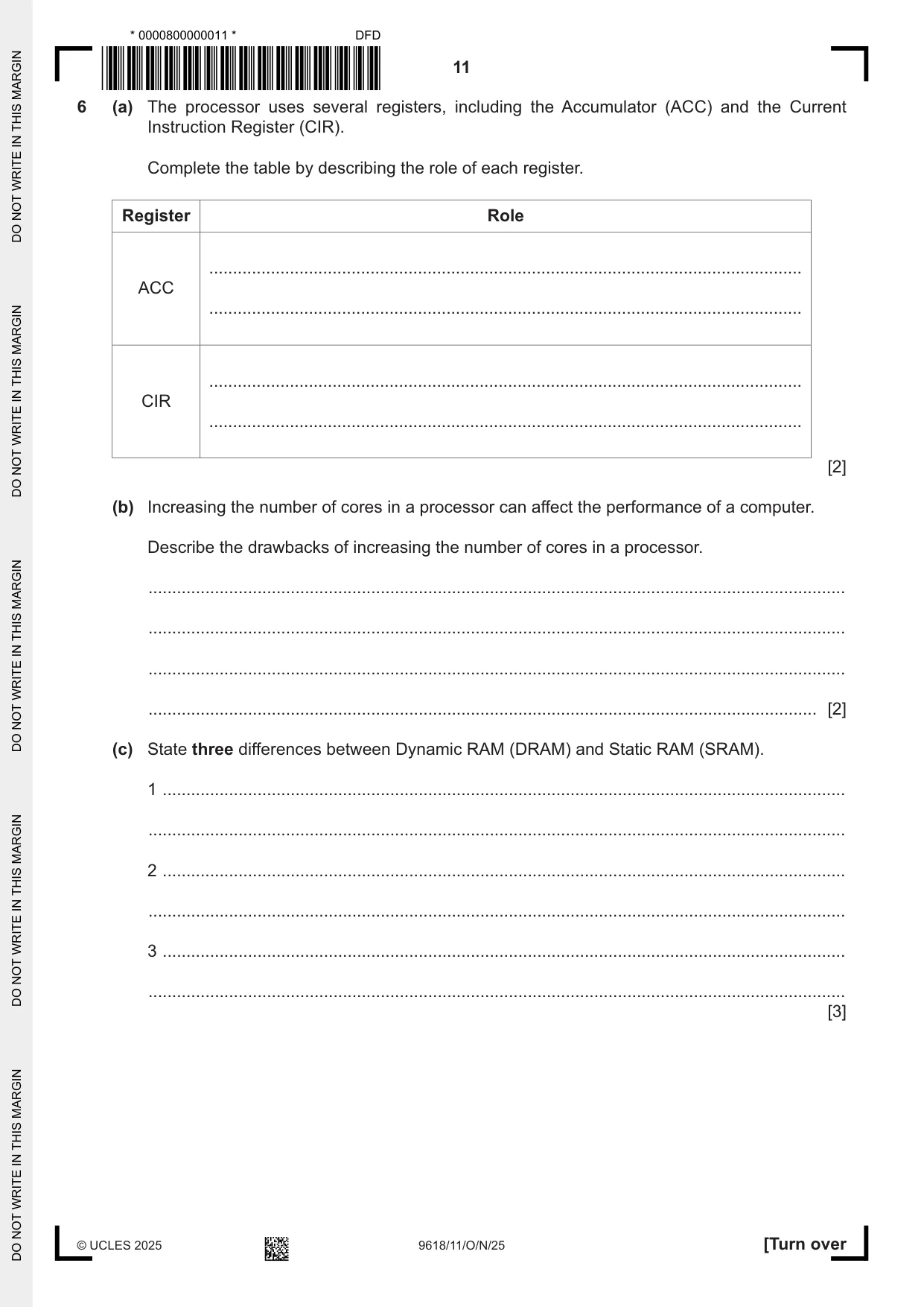 Cambridge A Level Computer Science 9618 2025 Oct/Nov Paper 1 · Variant 1 question paper, page 11 of 16