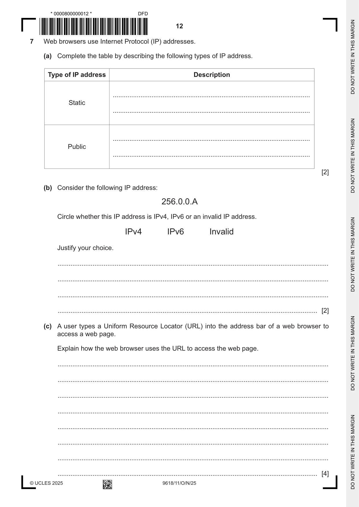 Cambridge A Level Computer Science 9618 2025 Oct/Nov Paper 1 · Variant 1 question paper, page 12 of 16