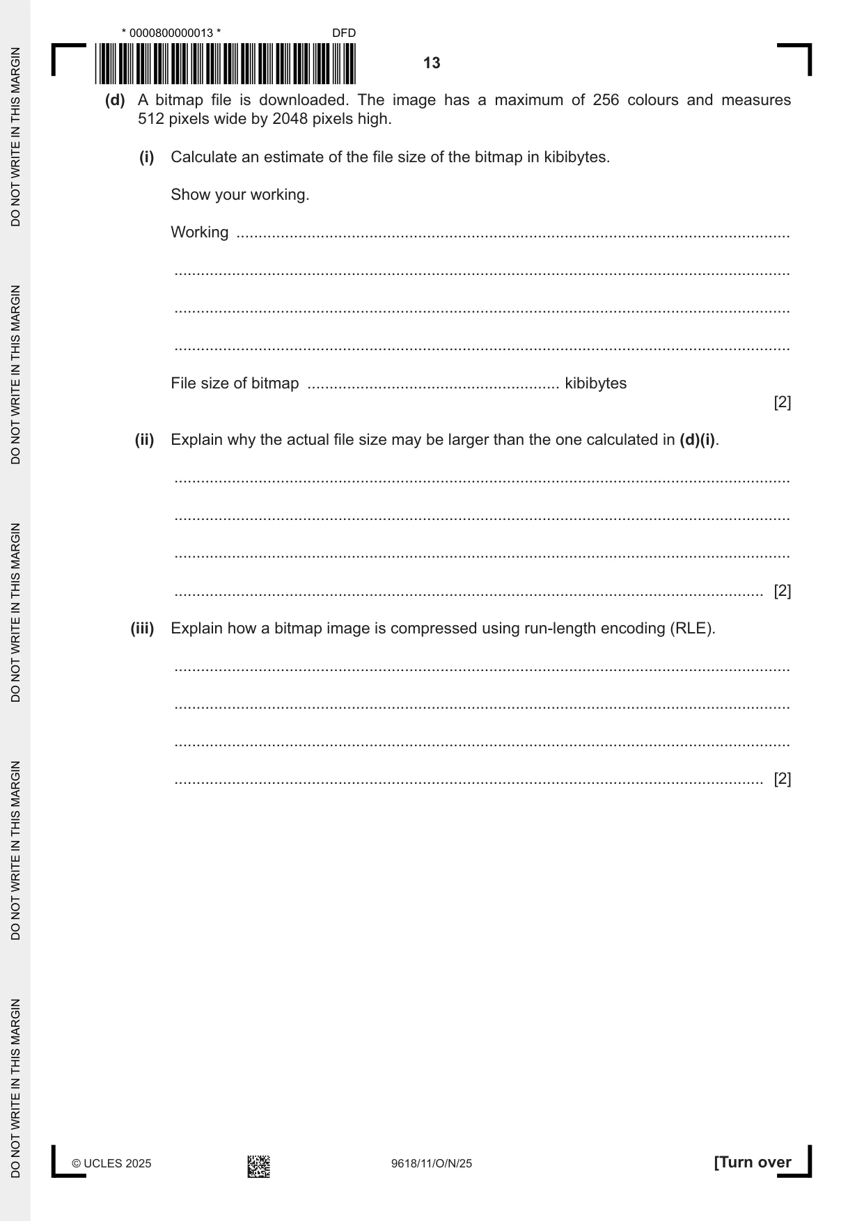 Cambridge A Level Computer Science 9618 2025 Oct/Nov Paper 1 · Variant 1 question paper, page 13 of 16