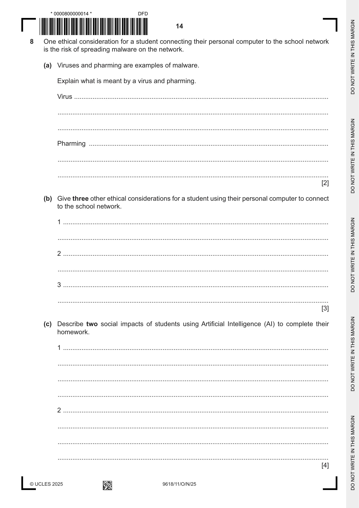 Cambridge A Level Computer Science 9618 2025 Oct/Nov Paper 1 · Variant 1 question paper, page 14 of 16