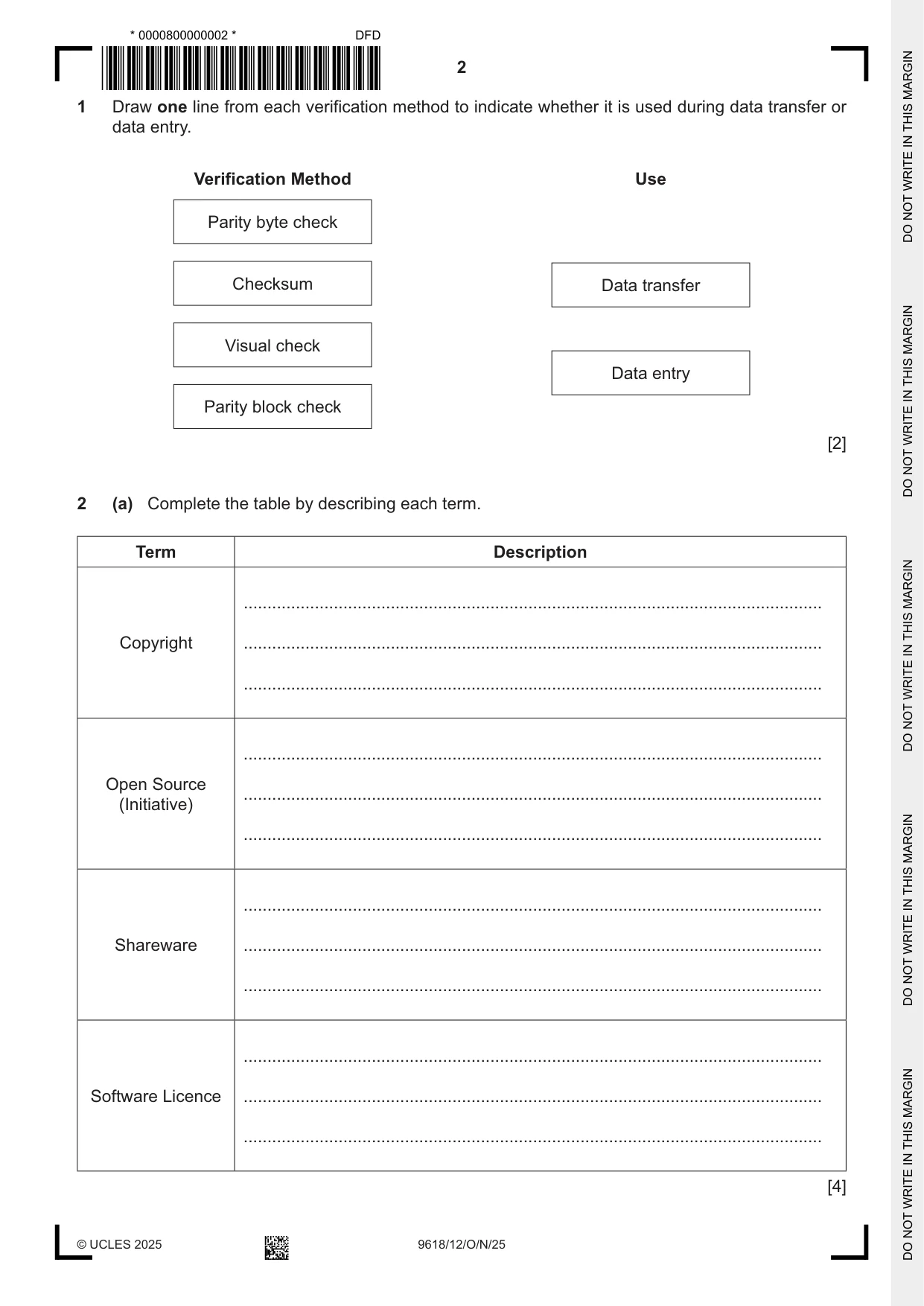 Cambridge A Level Computer Science 9618 2025 Oct/Nov Paper 1 · Variant 2 question paper, page 2 of 16