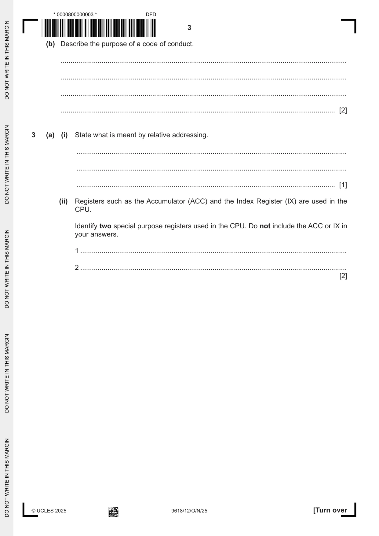 Cambridge A Level Computer Science 9618 2025 Oct/Nov Paper 1 · Variant 2 question paper, page 3 of 16