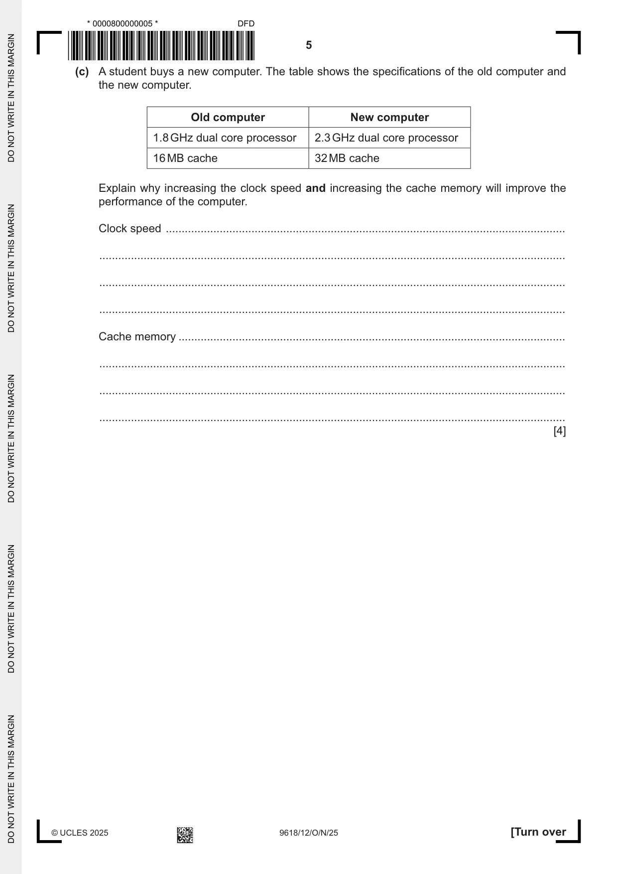 Cambridge A Level Computer Science 9618 2025 Oct/Nov Paper 1 · Variant 2 question paper, page 5 of 16