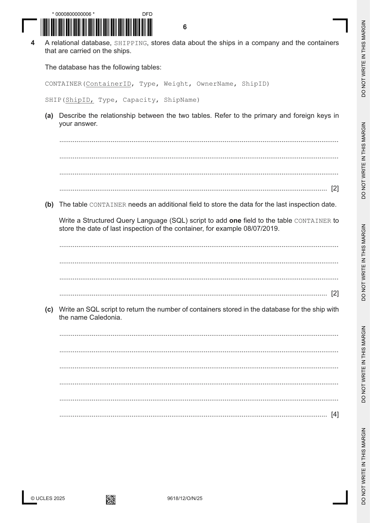 Cambridge A Level Computer Science 9618 2025 Oct/Nov Paper 1 · Variant 2 question paper, page 6 of 16