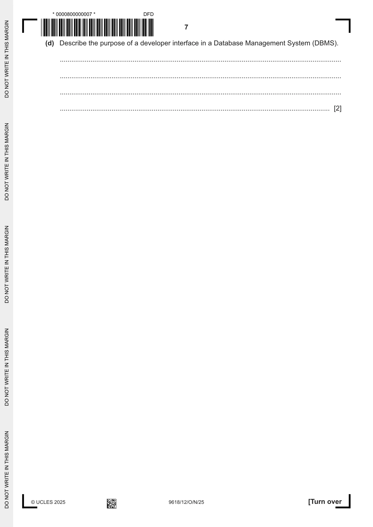 Cambridge A Level Computer Science 9618 2025 Oct/Nov Paper 1 · Variant 2 question paper, page 7 of 16