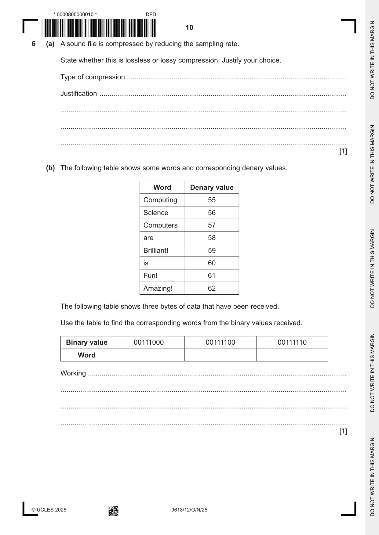 Cambridge A Level Computer Science 9618 2025 Oct/Nov Paper 1 · Variant 2 question paper, page 10 of 16