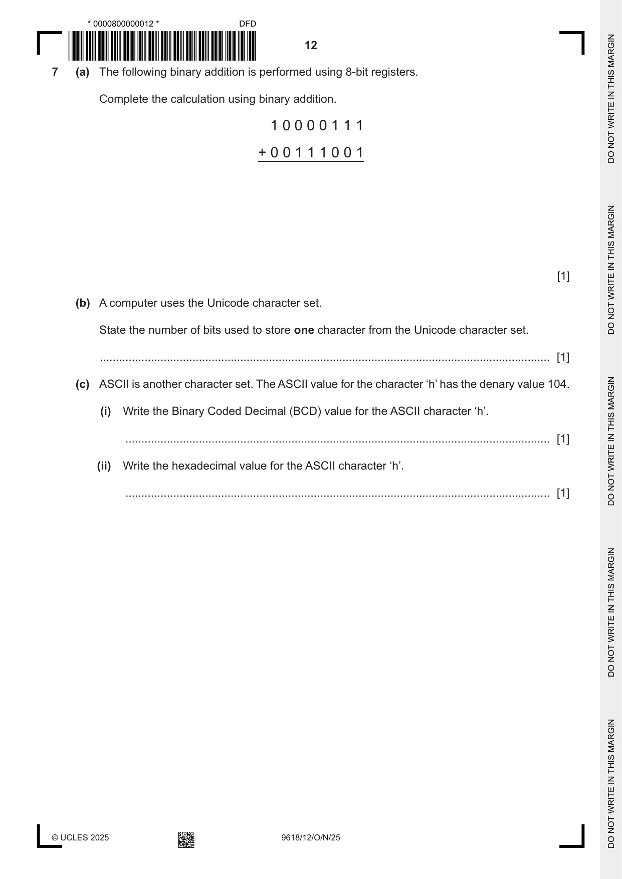 Cambridge A Level Computer Science 9618 2025 Oct/Nov Paper 1 · Variant 2 question paper, page 12 of 16