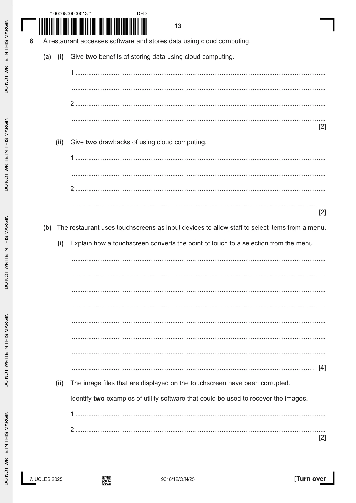 Cambridge A Level Computer Science 9618 2025 Oct/Nov Paper 1 · Variant 2 question paper, page 13 of 16