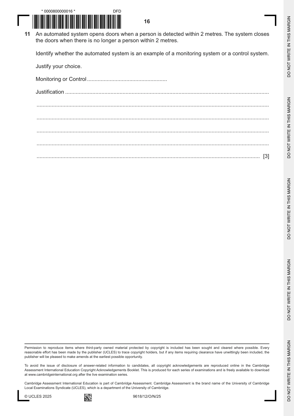 Cambridge A Level Computer Science 9618 2025 Oct/Nov Paper 1 · Variant 2 question paper, page 16 of 16