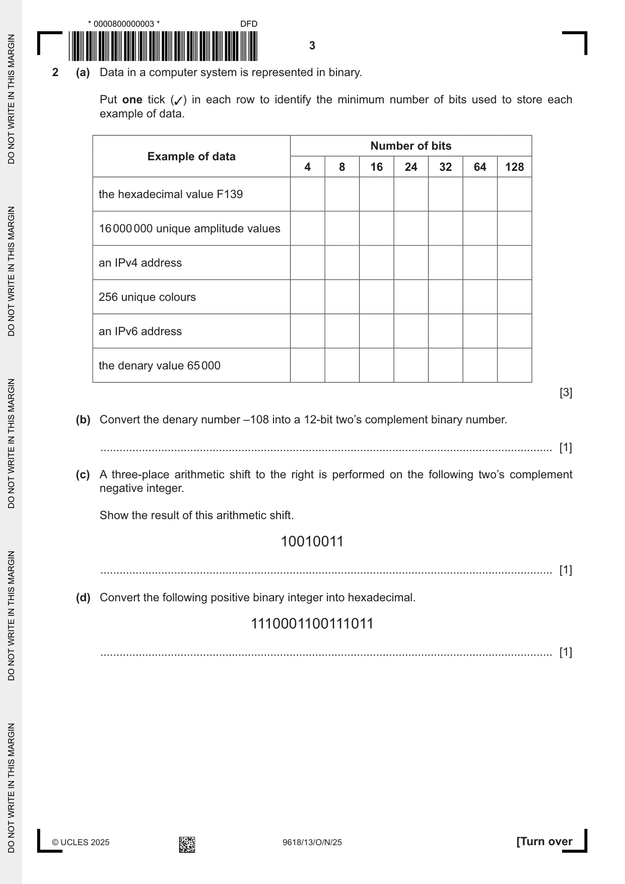 Cambridge A Level Computer Science 9618 2025 Oct/Nov Paper 1 · Variant 3 question paper, page 3 of 16