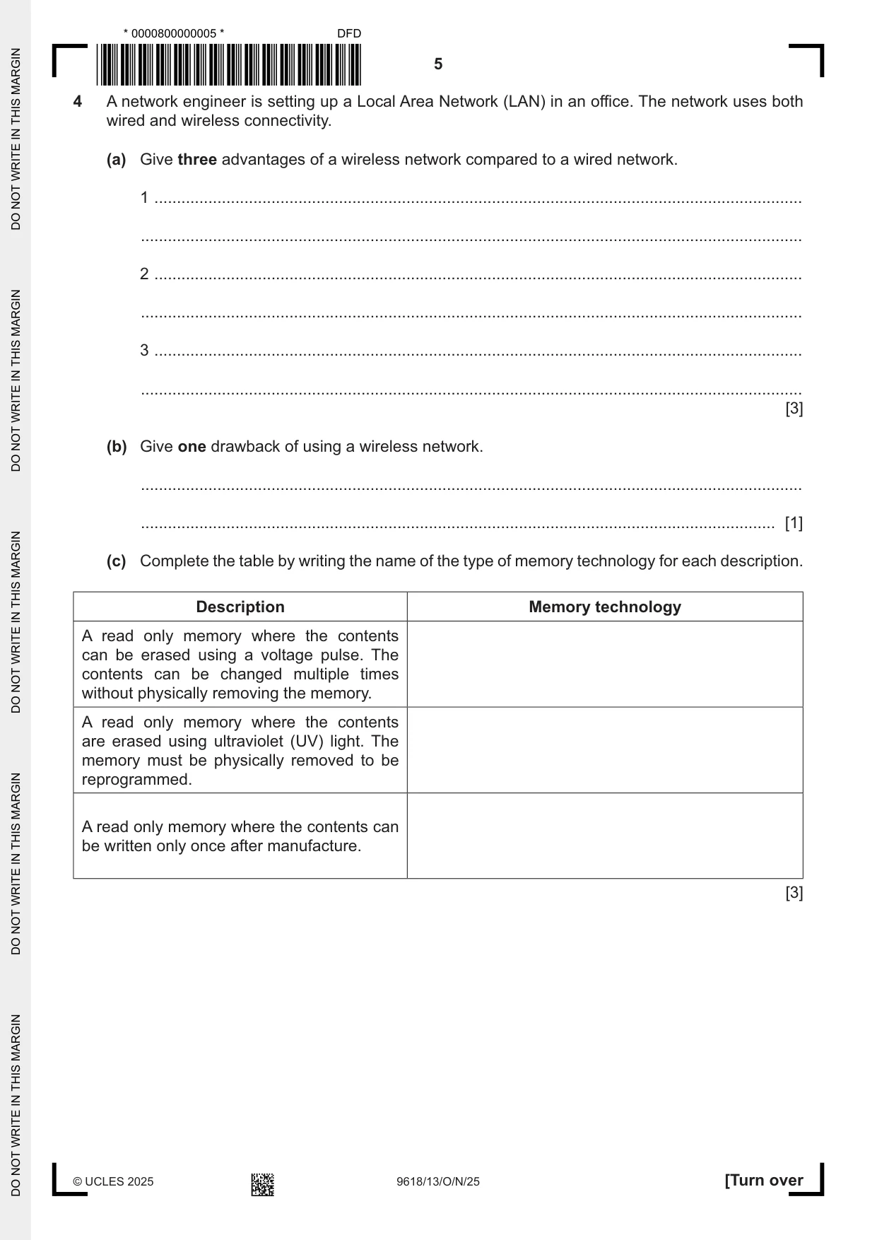 Cambridge A Level Computer Science 9618 2025 Oct/Nov Paper 1 · Variant 3 question paper, page 5 of 16