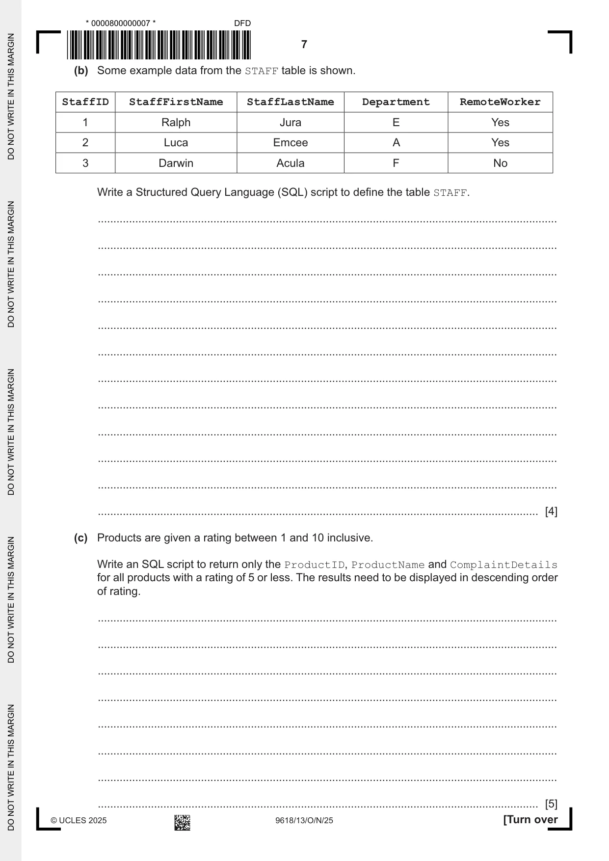 Cambridge A Level Computer Science 9618 2025 Oct/Nov Paper 1 · Variant 3 question paper, page 7 of 16