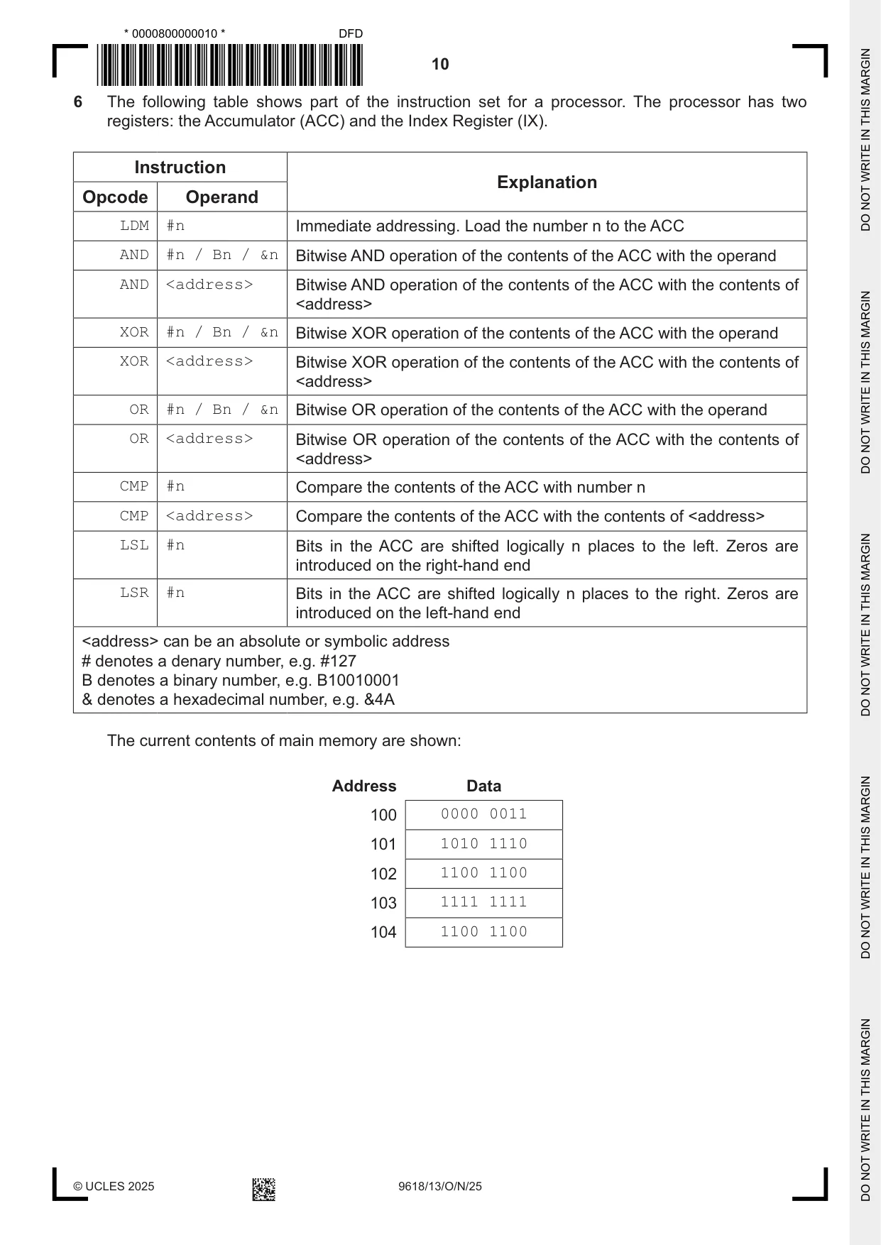 Cambridge A Level Computer Science 9618 2025 Oct/Nov Paper 1 · Variant 3 question paper, page 10 of 16