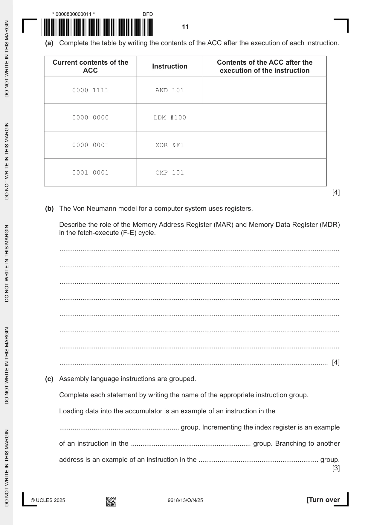 Cambridge A Level Computer Science 9618 2025 Oct/Nov Paper 1 · Variant 3 question paper, page 11 of 16