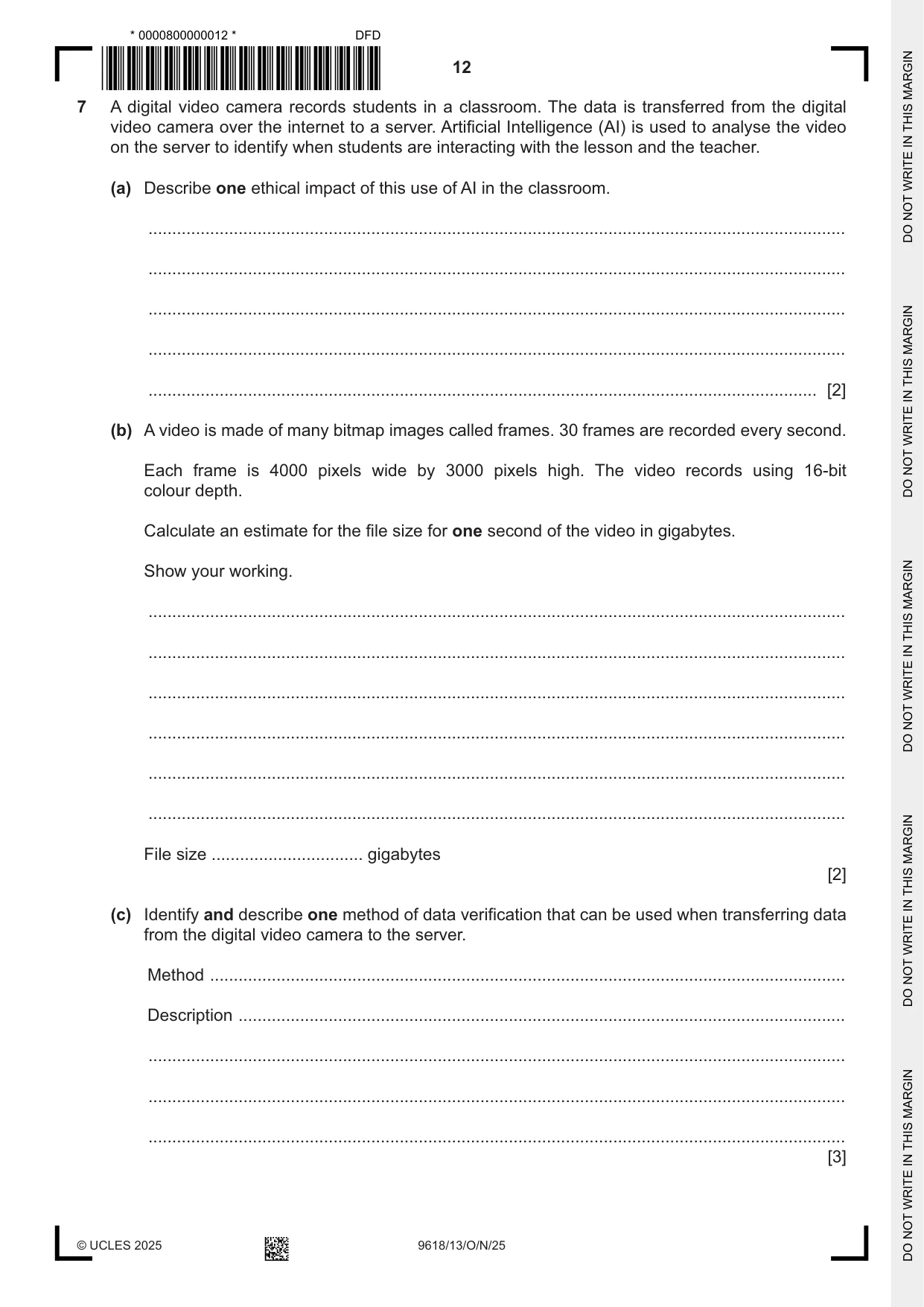 Cambridge A Level Computer Science 9618 2025 Oct/Nov Paper 1 · Variant 3 question paper, page 12 of 16