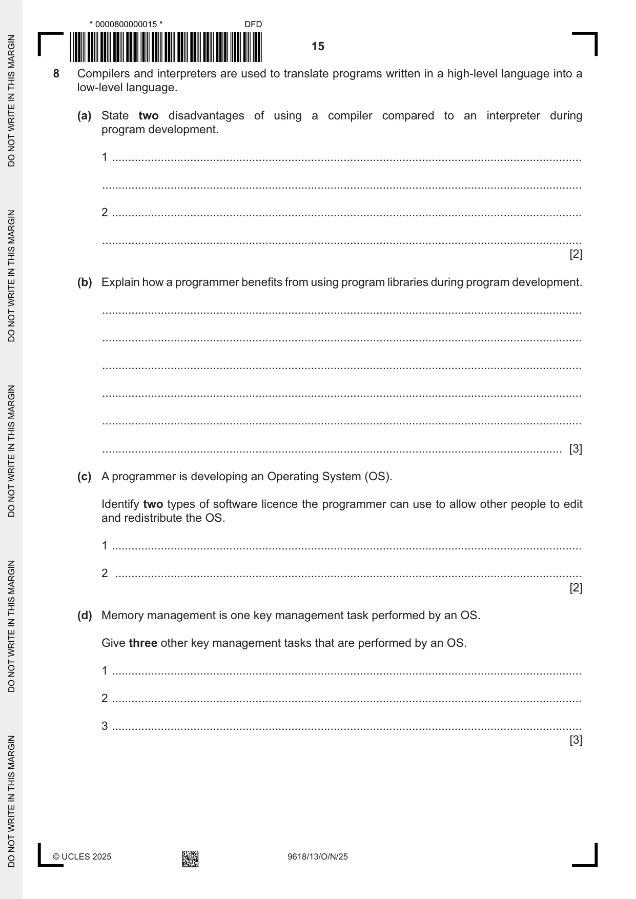 Cambridge A Level Computer Science 9618 2025 Oct/Nov Paper 1 · Variant 3 question paper, page 15 of 16
