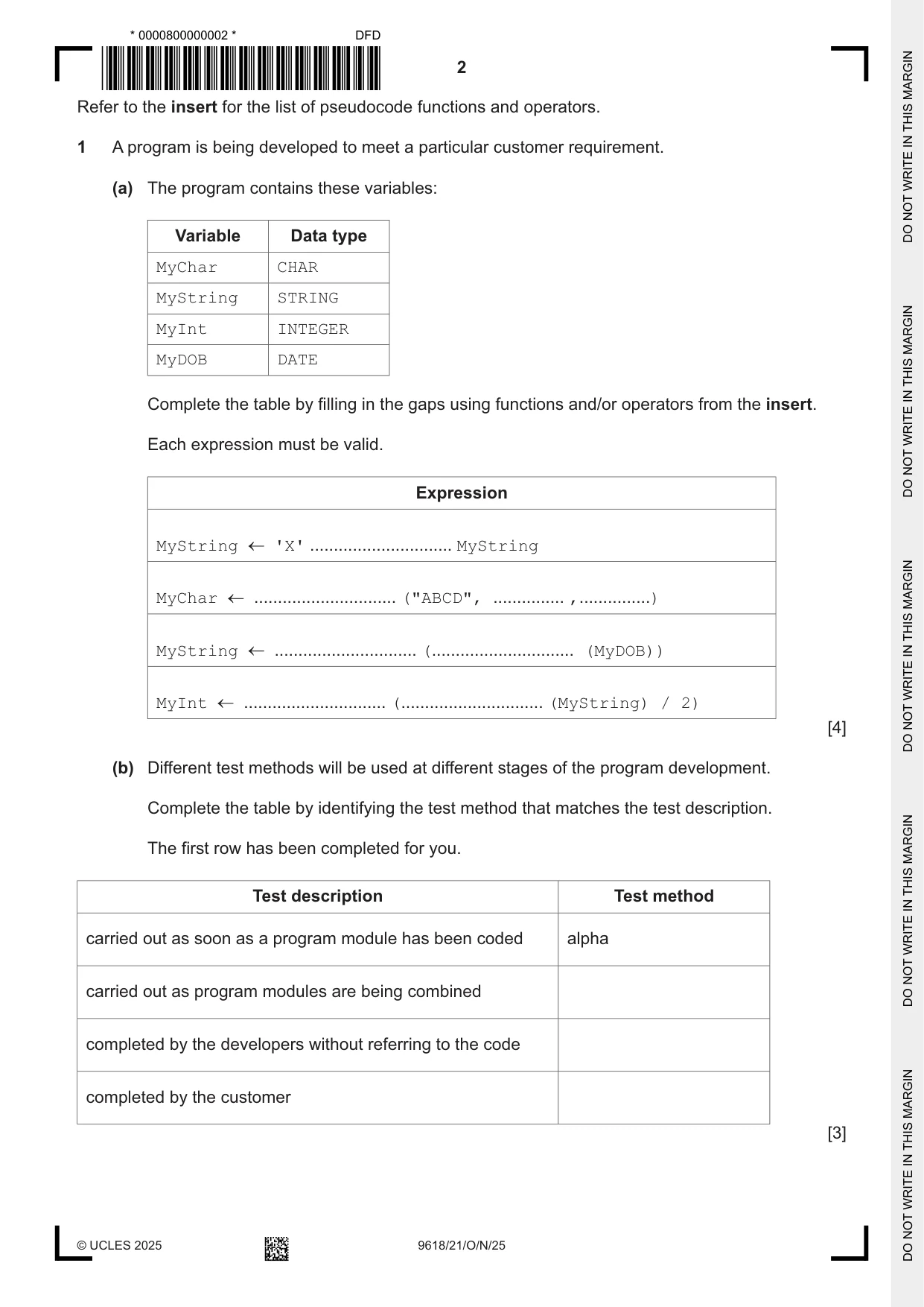 Cambridge A Level Computer Science 9618 2025 Oct/Nov Paper 2 · Variant 1 question paper, page 2 of 20