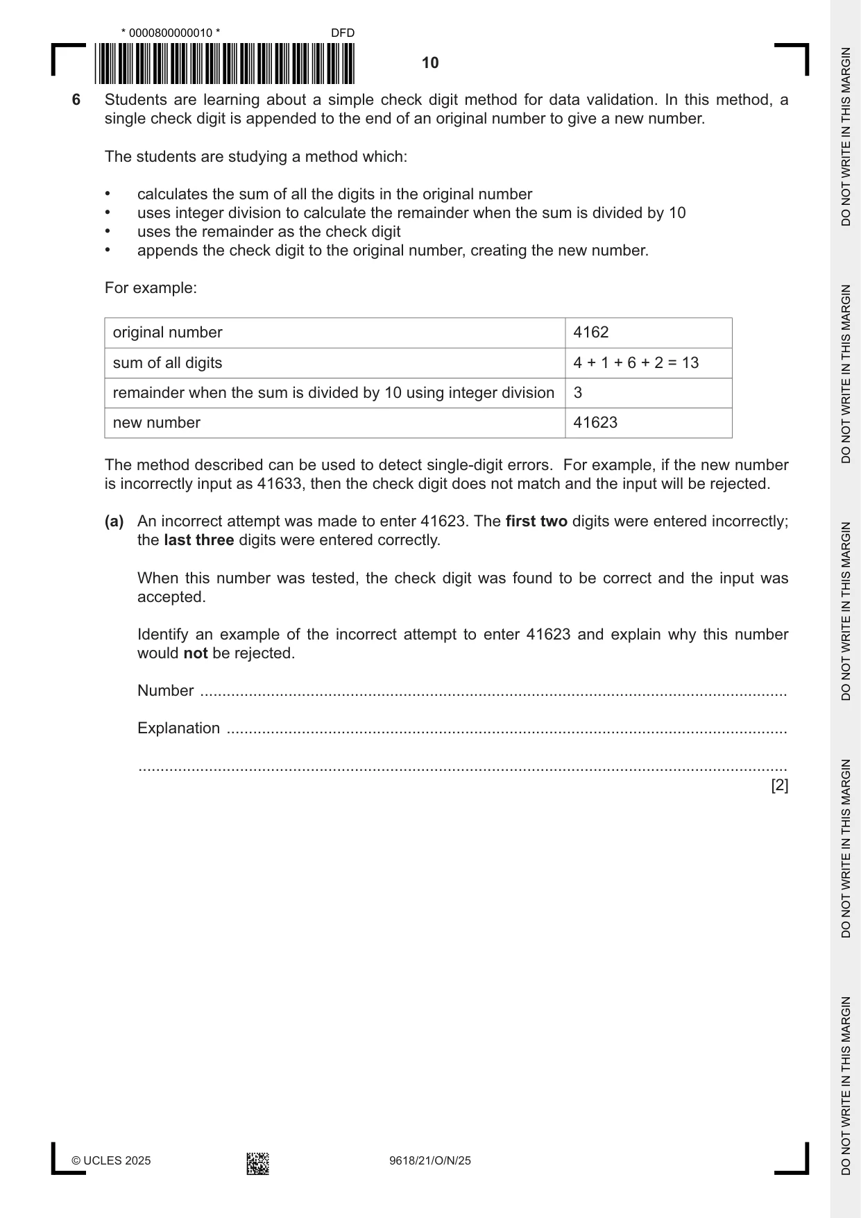 Cambridge A Level Computer Science 9618 2025 Oct/Nov Paper 2 · Variant 1 question paper, page 10 of 20