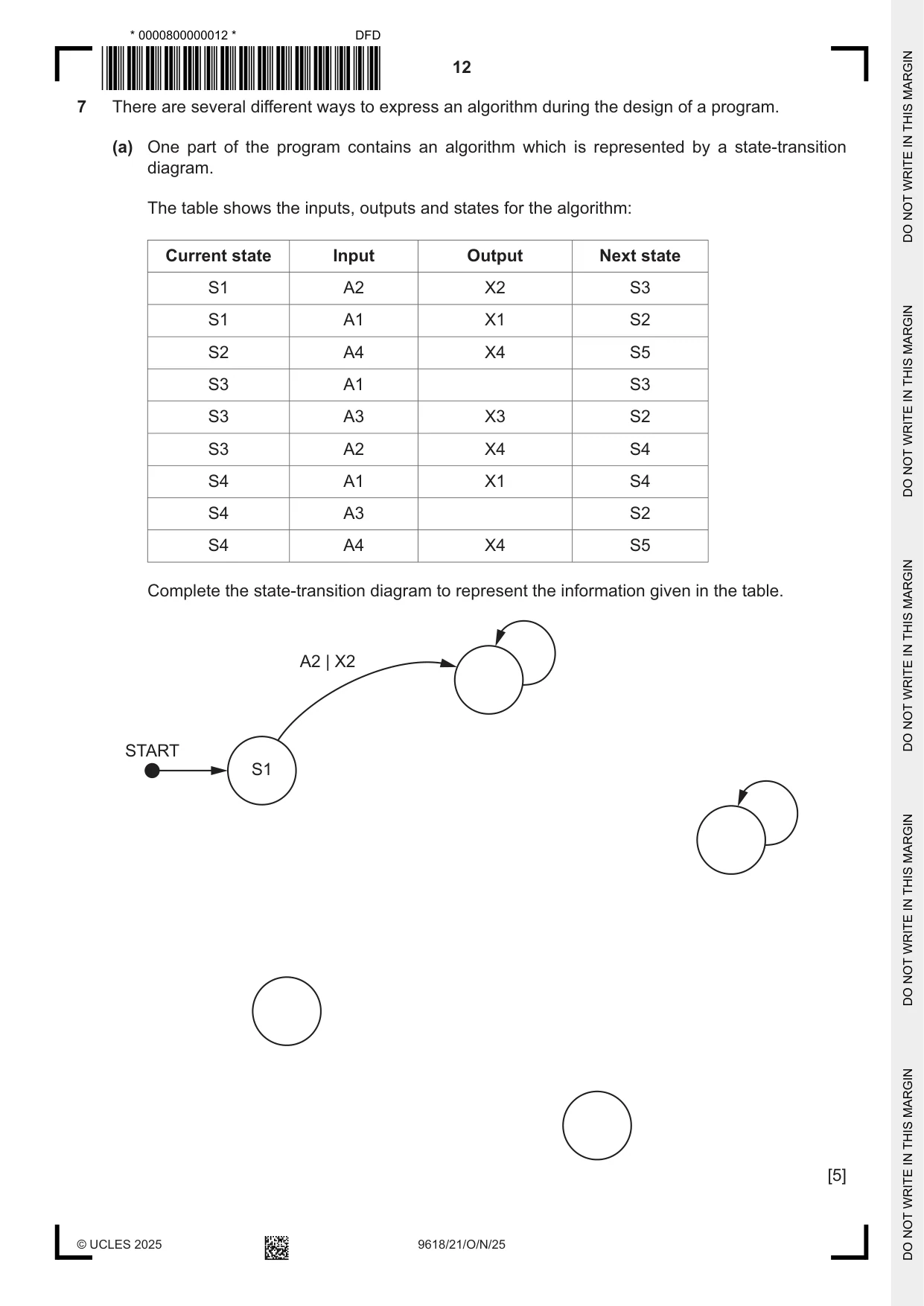 Cambridge A Level Computer Science 9618 2025 Oct/Nov Paper 2 · Variant 1 question paper, page 12 of 20