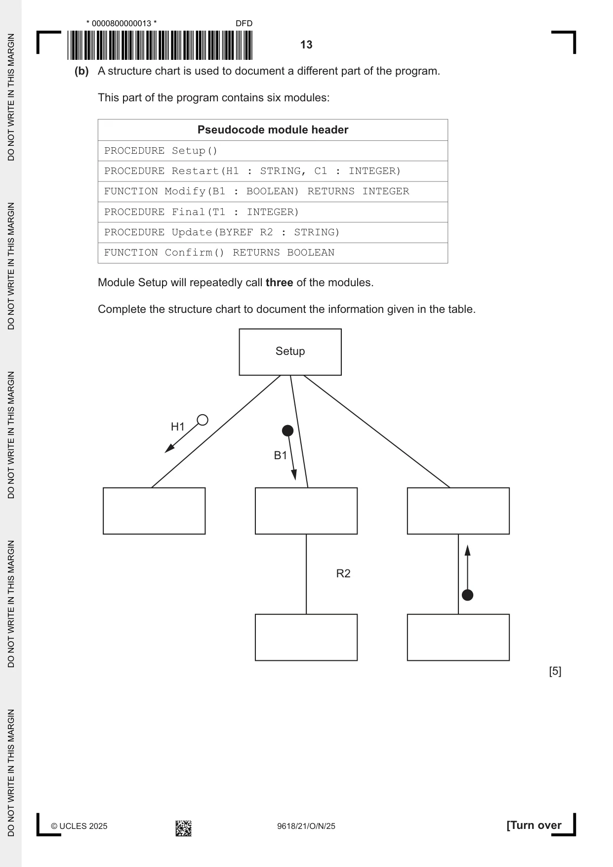 Cambridge A Level Computer Science 9618 2025 Oct/Nov Paper 2 · Variant 1 question paper, page 13 of 20
