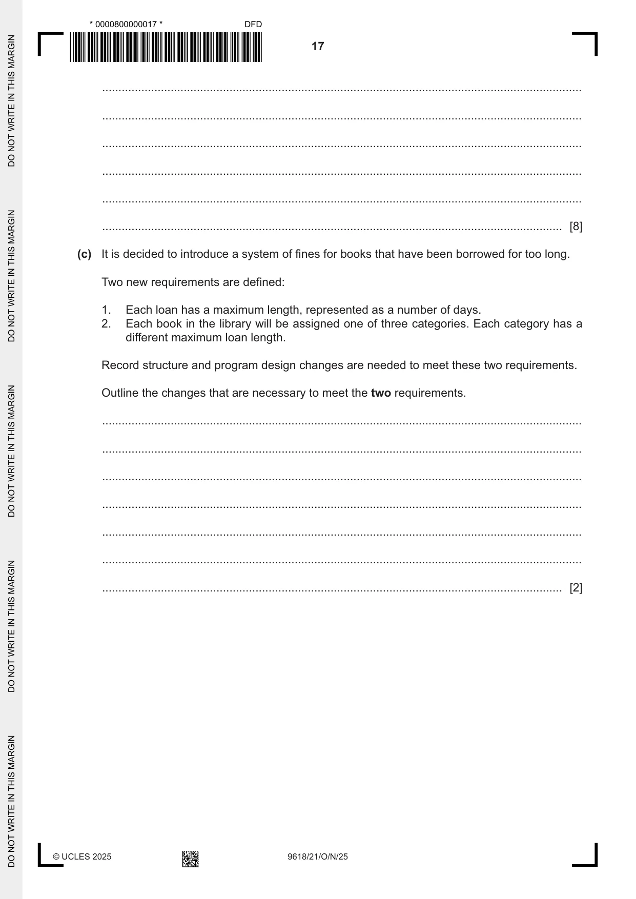 Cambridge A Level Computer Science 9618 2025 Oct/Nov Paper 2 · Variant 1 question paper, page 17 of 20