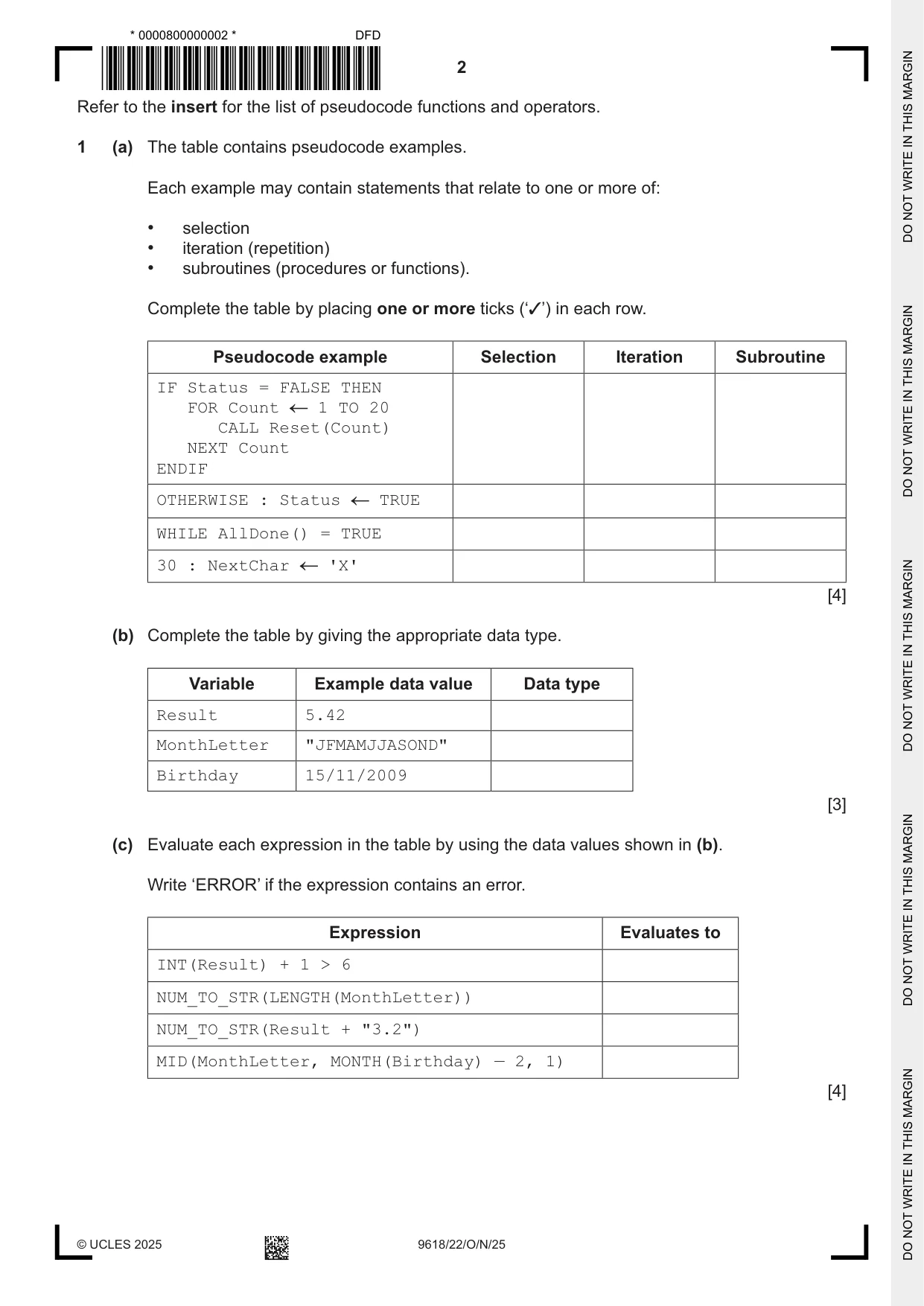 Cambridge A Level Computer Science 9618 2025 Oct/Nov Paper 2 · Variant 2 question paper, page 2 of 20