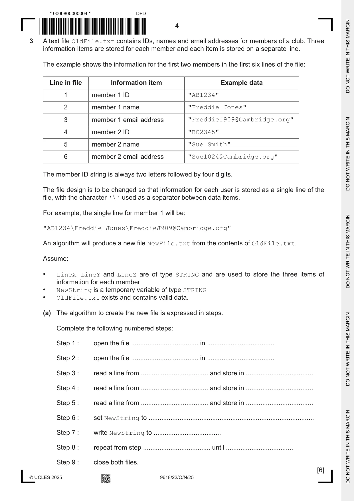 Cambridge A Level Computer Science 9618 2025 Oct/Nov Paper 2 · Variant 2 question paper, page 4 of 20