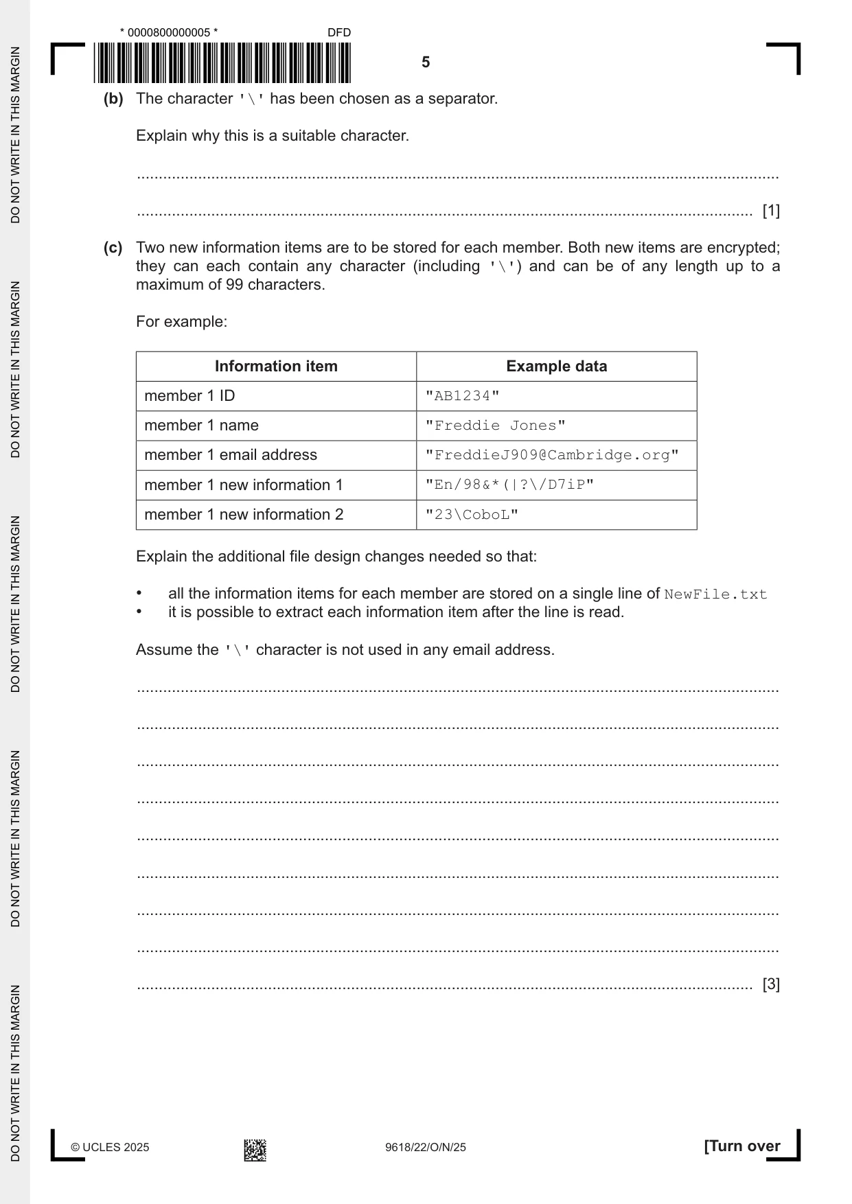 Cambridge A Level Computer Science 9618 2025 Oct/Nov Paper 2 · Variant 2 question paper, page 5 of 20