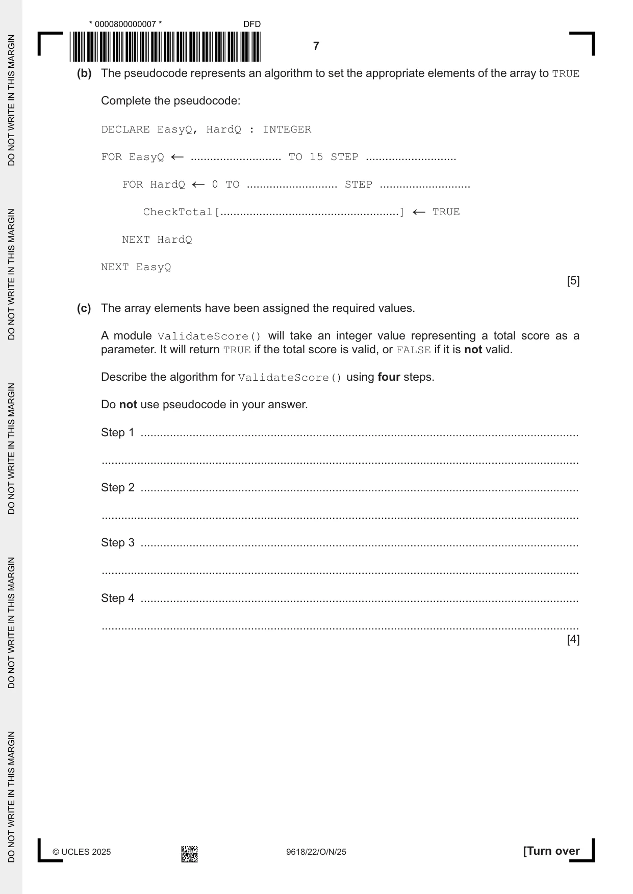 Cambridge A Level Computer Science 9618 2025 Oct/Nov Paper 2 · Variant 2 question paper, page 7 of 20