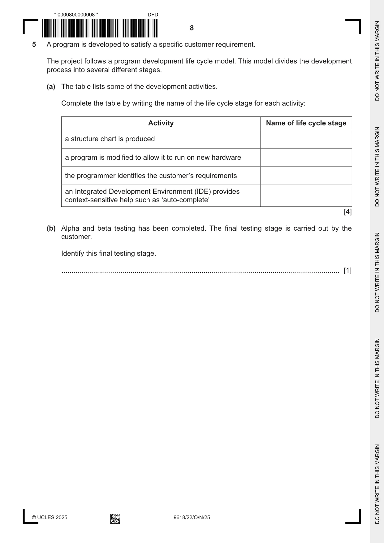 Cambridge A Level Computer Science 9618 2025 Oct/Nov Paper 2 · Variant 2 question paper, page 8 of 20