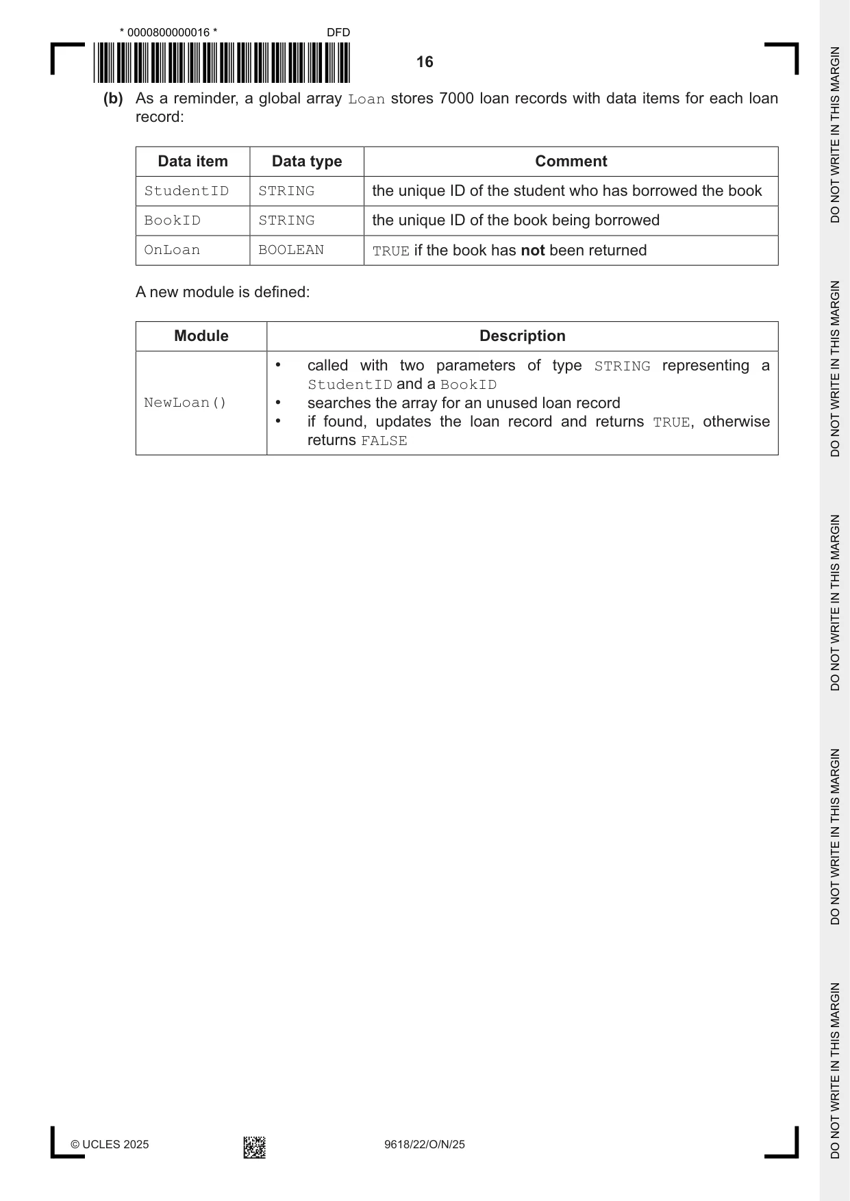 Cambridge A Level Computer Science 9618 2025 Oct/Nov Paper 2 · Variant 2 question paper, page 16 of 20