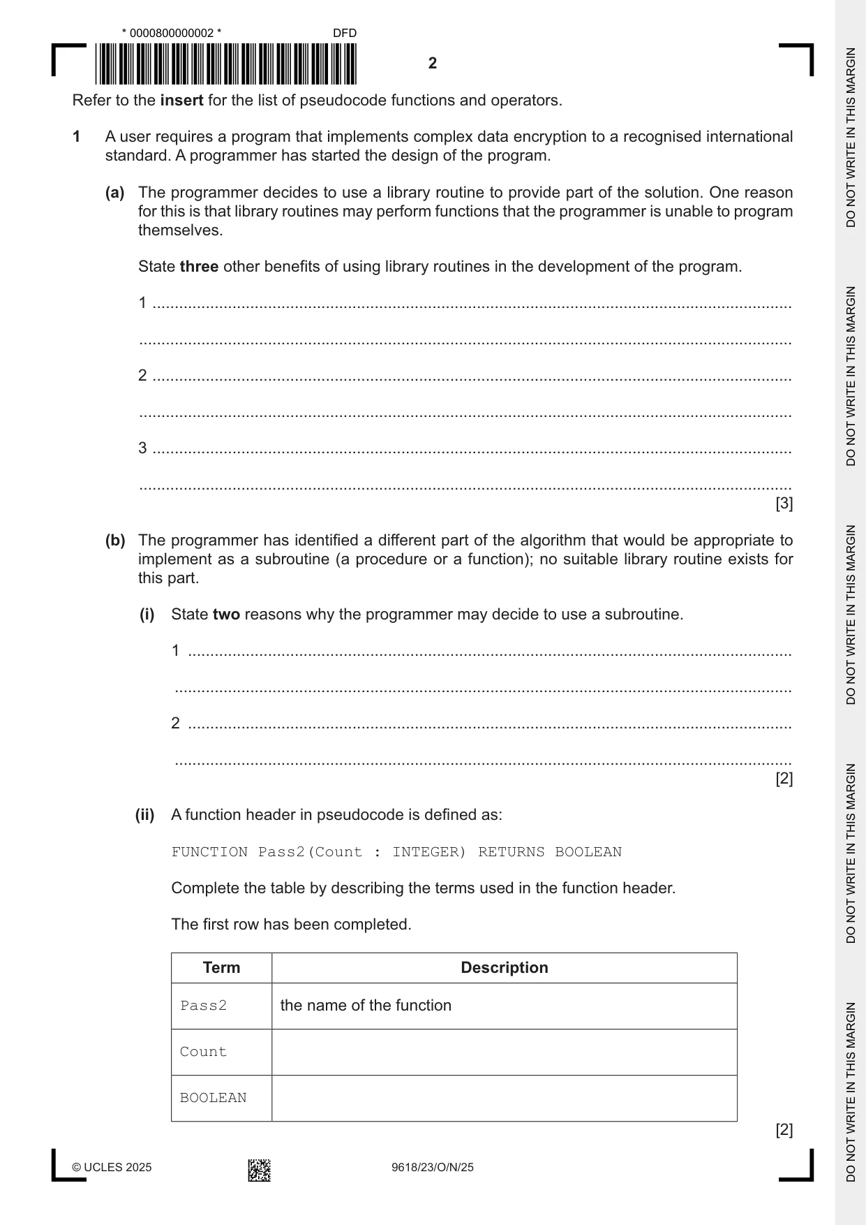 Cambridge A Level Computer Science 9618 2025 Oct/Nov Paper 2 · Variant 3 question paper, page 2 of 24