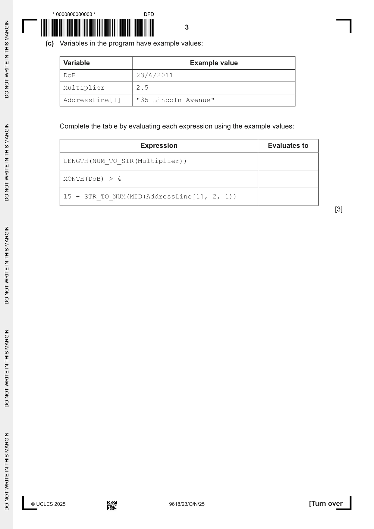 Cambridge A Level Computer Science 9618 2025 Oct/Nov Paper 2 · Variant 3 question paper, page 3 of 24