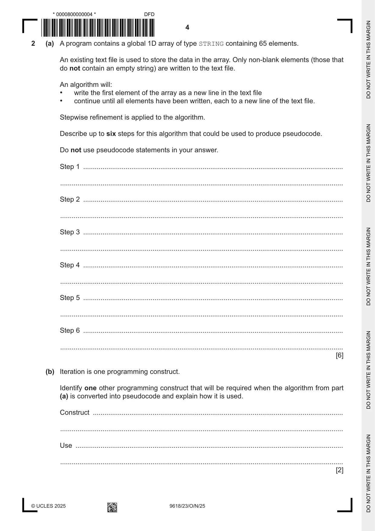 Cambridge A Level Computer Science 9618 2025 Oct/Nov Paper 2 · Variant 3 question paper, page 4 of 24